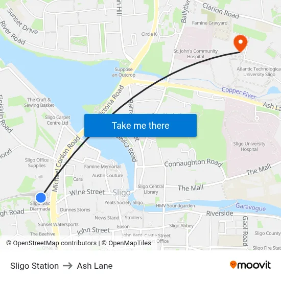 Sligo Station to Ash Lane map