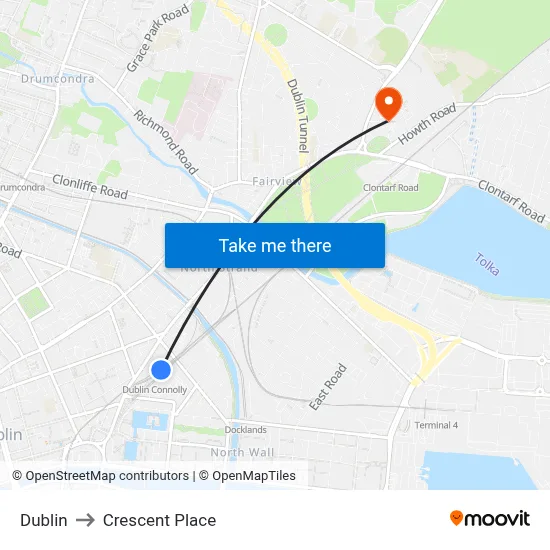 Dublin to Crescent Place map