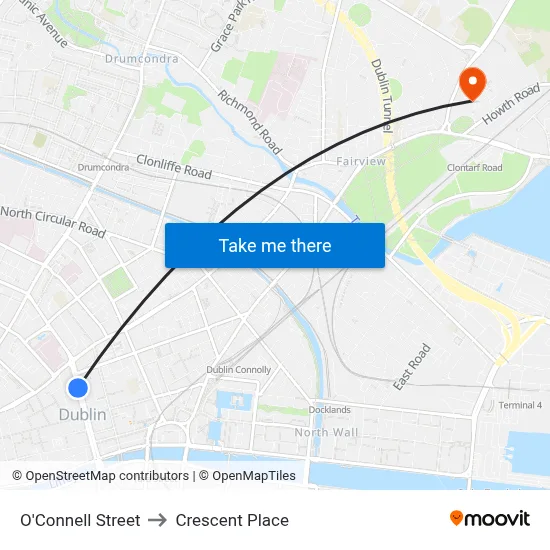 O'Connell Street to Crescent Place map