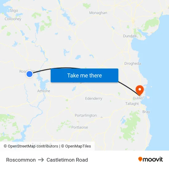 Roscommon to Castletimon Road map
