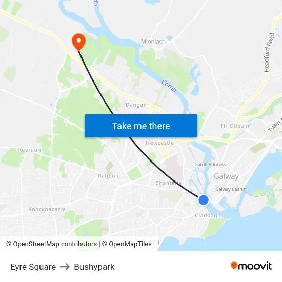 Eyre Square to Bushypark map