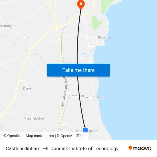 Castlebellinham to Dundalk Institute of Technology map
