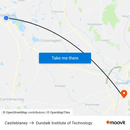 Castleblaney to Dundalk Institute of Technology map