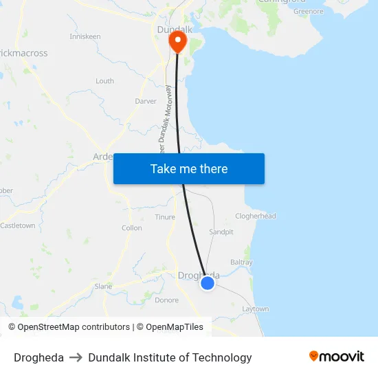 Drogheda to Dundalk Institute of Technology map