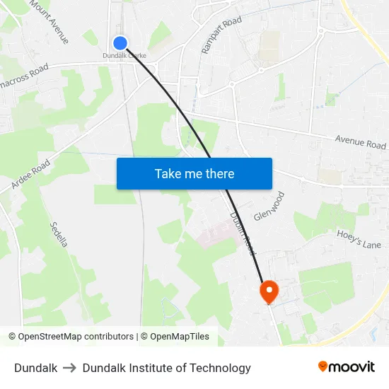 Dundalk to Dundalk Institute of Technology map