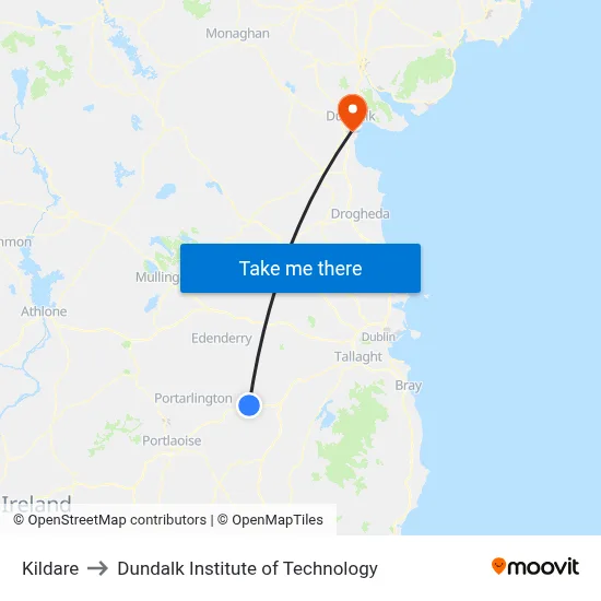 Kildare to Dundalk Institute of Technology map