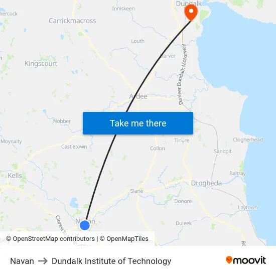 Navan to Dundalk Institute of Technology map