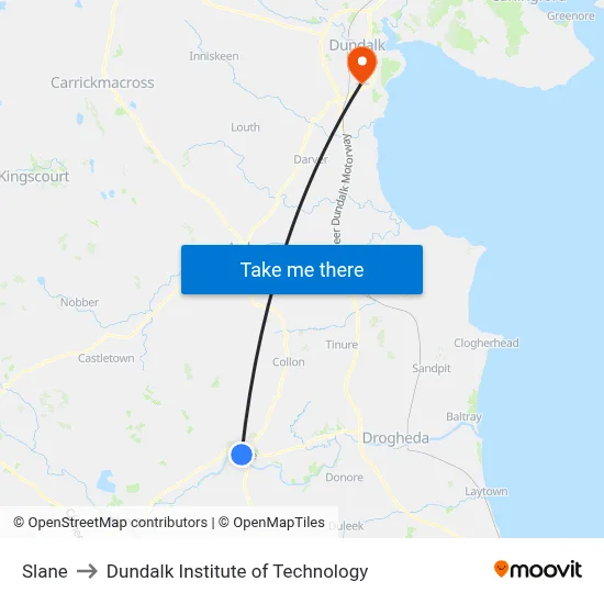 Slane to Dundalk Institute of Technology map