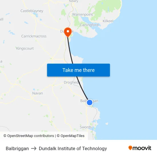 Balbriggan to Dundalk Institute of Technology map