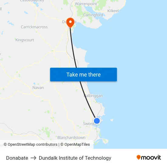Donabate to Dundalk Institute of Technology map
