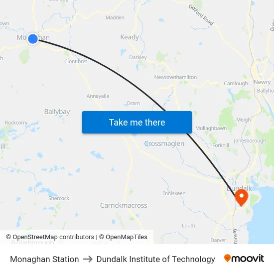 Monaghan Station to Dundalk Institute of Technology map