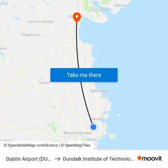 Dublin Airport (DUB) to Dundalk Institute of Technology map