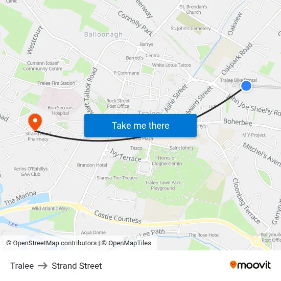 Tralee to Strand Street map