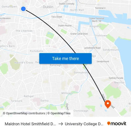 Maldron Hotel Smithfield Dublin to University College Dublin map