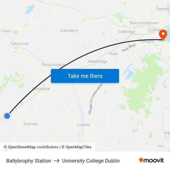 Ballybrophy Station to University College Dublin map