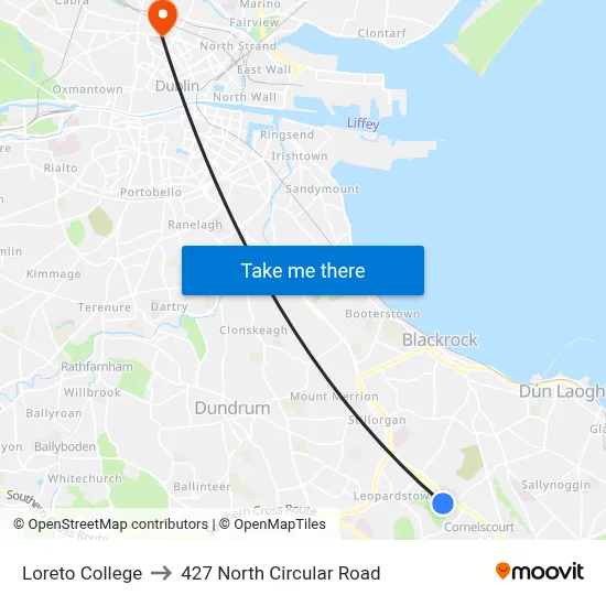 Loreto College to 427 North Circular Road map