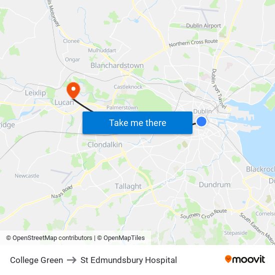 College Green to St Edmundsbury Hospital map