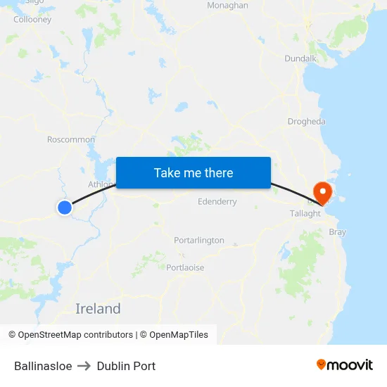 Ballinasloe to Dublin Port map