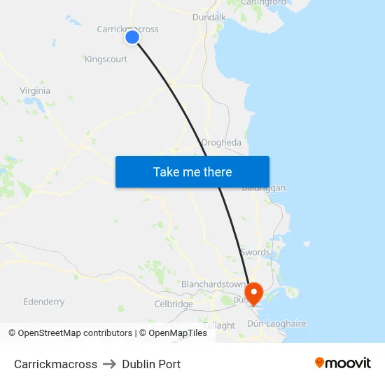 Carrickmacross to Dublin Port map