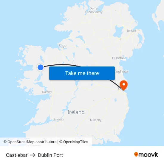 Castlebar to Dublin Port map