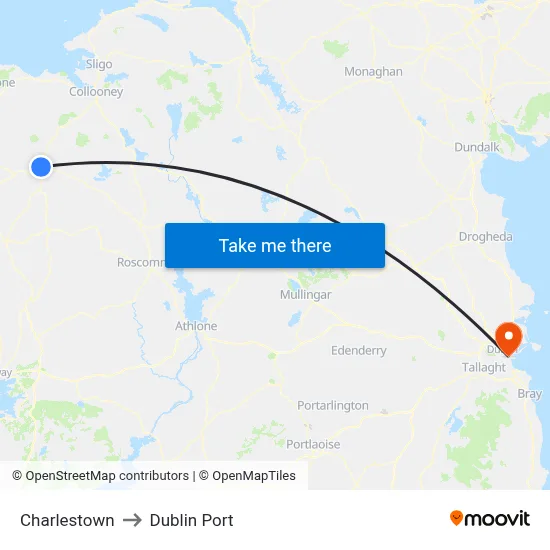 Charlestown to Dublin Port map