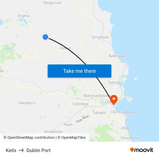 Kells to Dublin Port map