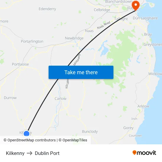 Kilkenny to Dublin Port map