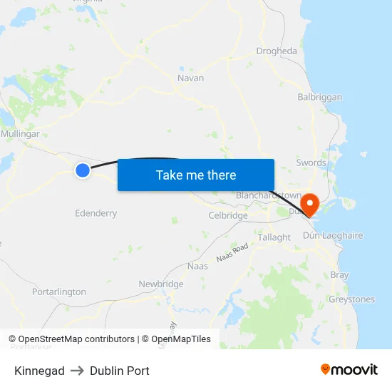 Kinnegad to Dublin Port map