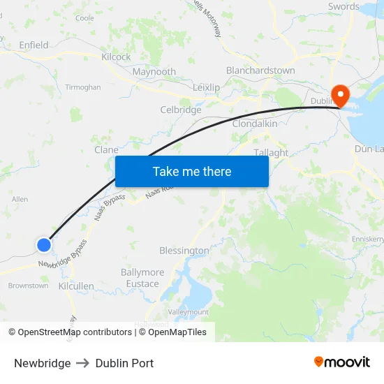 Newbridge to Dublin Port map