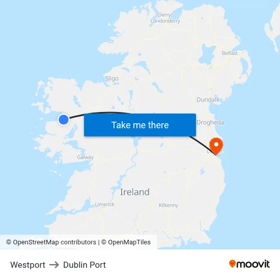 Westport to Dublin Port map