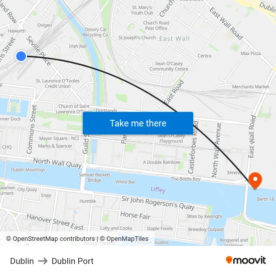 Dublin to Dublin Port map