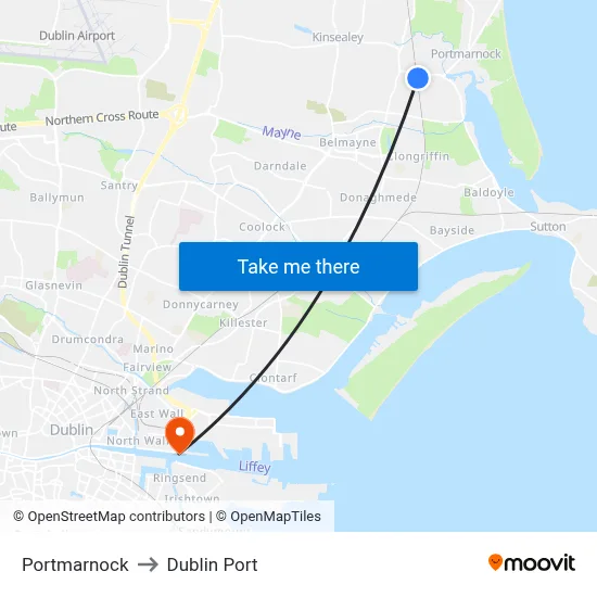 Portmarnock to Dublin Port map