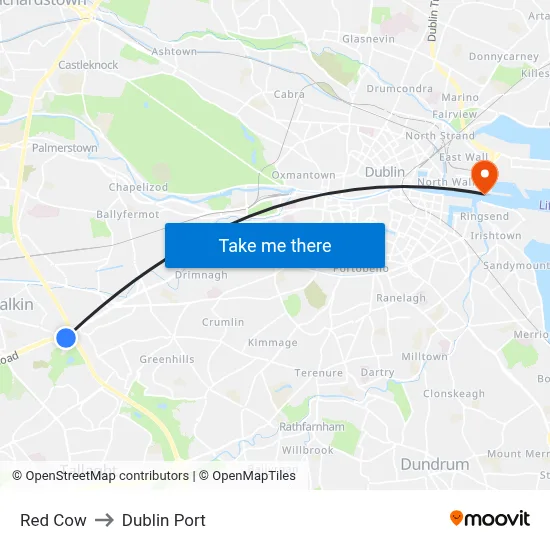 Red Cow to Dublin Port map