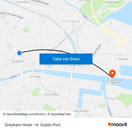 Gresham Hotel to Dublin Port map