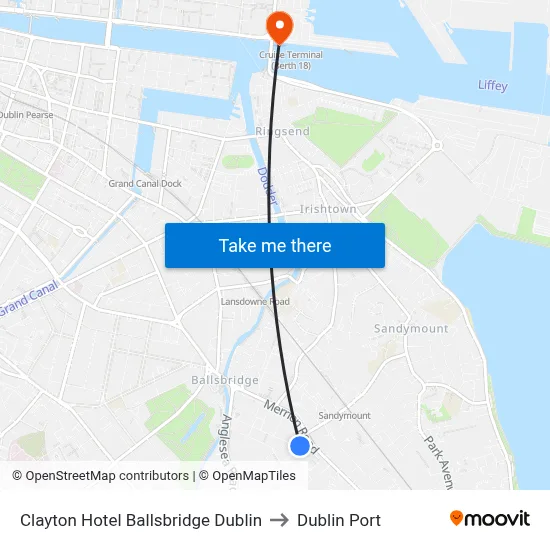 Clayton Hotel Ballsbridge Dublin to Dublin Port map