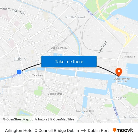 Arlington Hotel O Connell Bridge Dublin to Dublin Port map