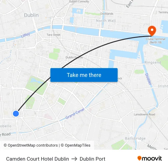 Camden Court Hotel Dublin to Dublin Port map