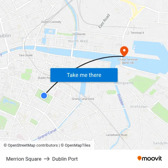 Merrion Square to Dublin Port map