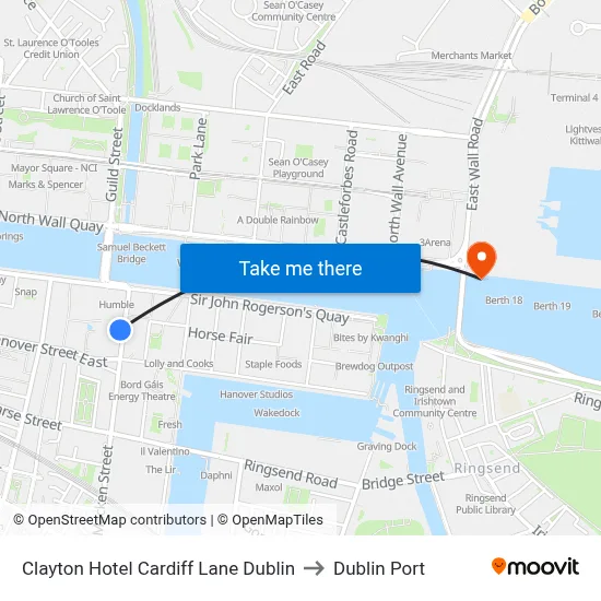Clayton Hotel Cardiff Lane Dublin to Dublin Port map