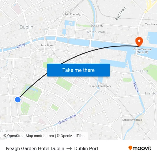 Iveagh Garden Hotel Dublin to Dublin Port map