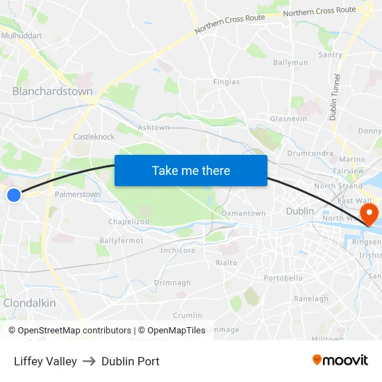 Liffey Valley to Dublin Port map