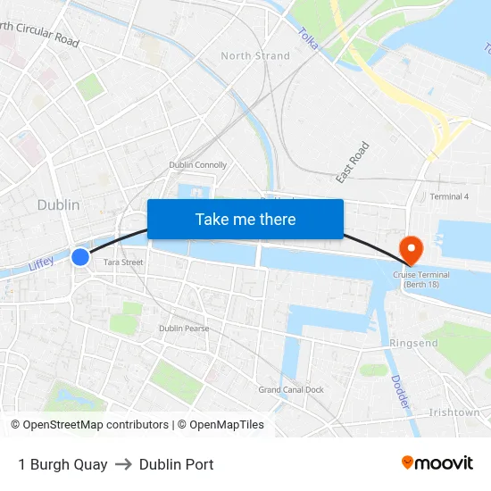 1 Burgh Quay to Dublin Port map