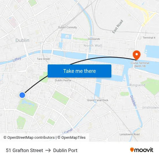 51 Grafton Street to Dublin Port map