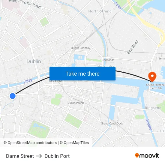 Dame Street to Dublin Port map