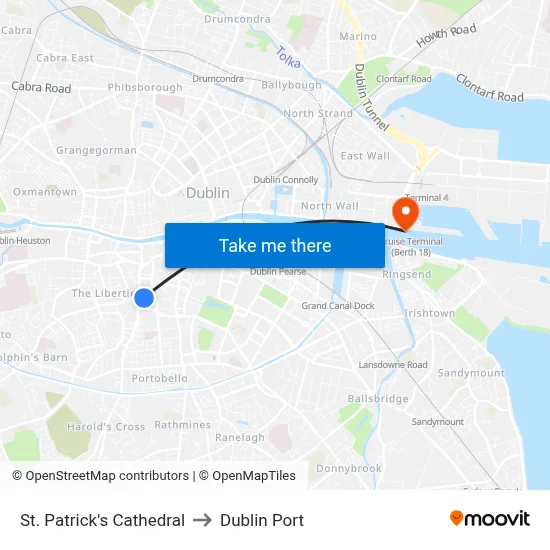 St. Patrick's Cathedral to Dublin Port map