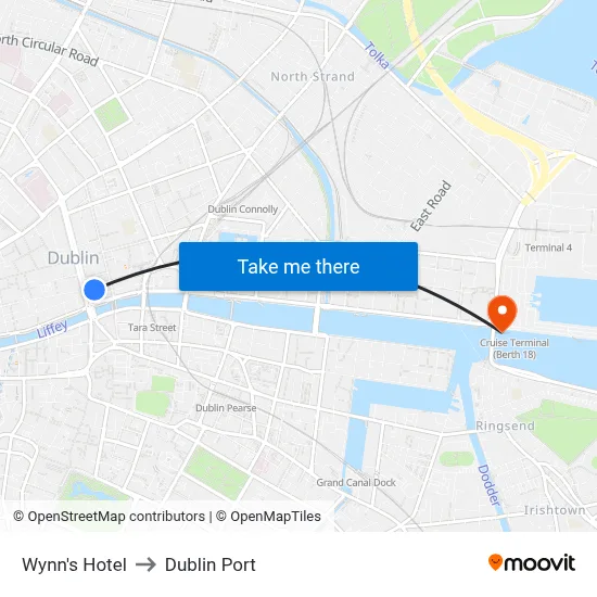 Wynn's Hotel to Dublin Port map
