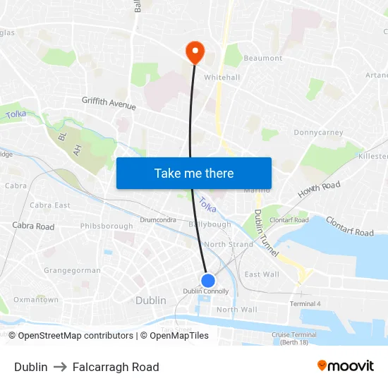Dublin to Falcarragh Road map