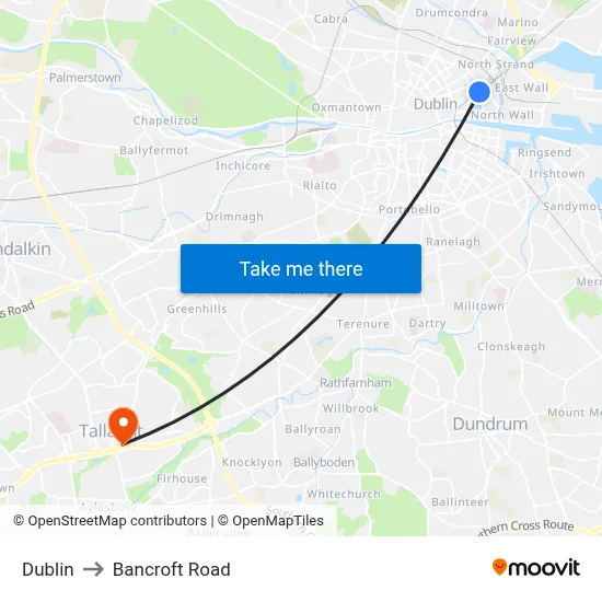 Dublin to Bancroft Road map