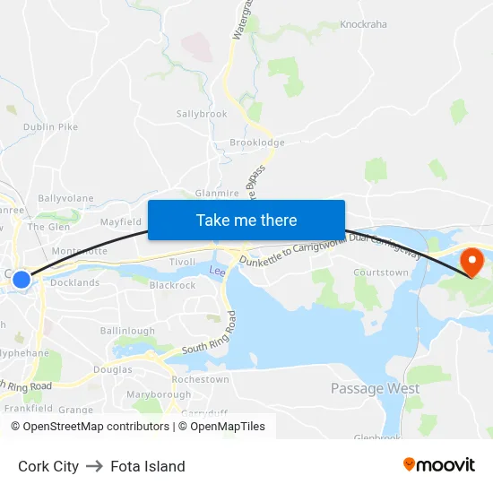 Cork City to Fota Island map