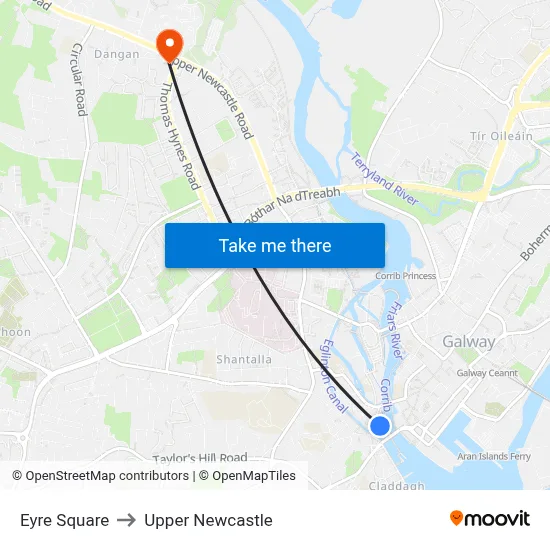 Eyre Square to Upper Newcastle map